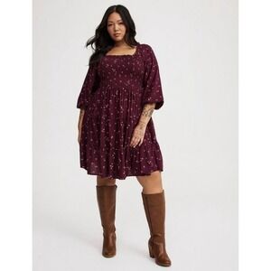 Torrid Floral Smocked Bodice Tiered Dress Size 1 (14/16) Pockets Cottagecore NWT